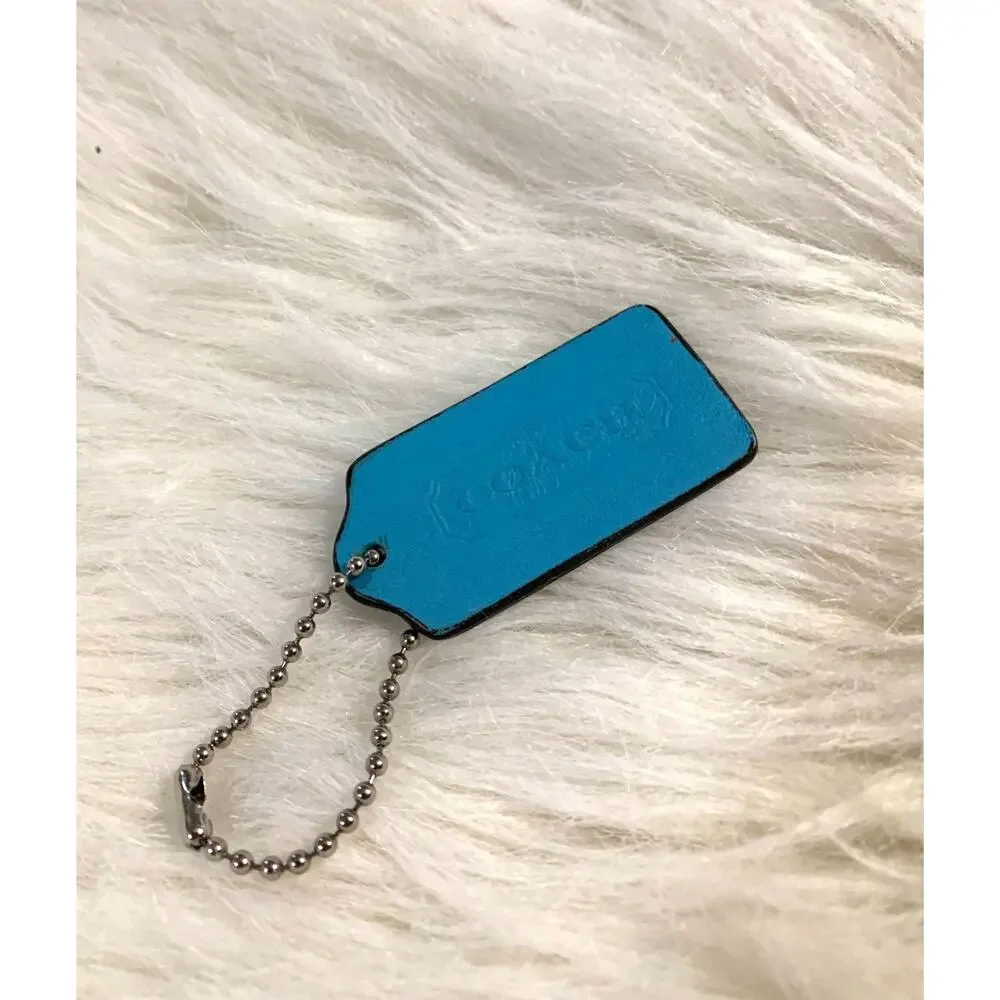 Authentic COACH Turquoise Blue Leather Lozenge Hang Tag Purse Charm 2
